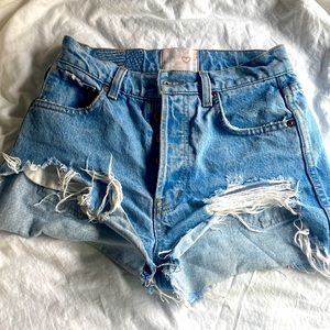 REVICE light blue rewash jean shorts.